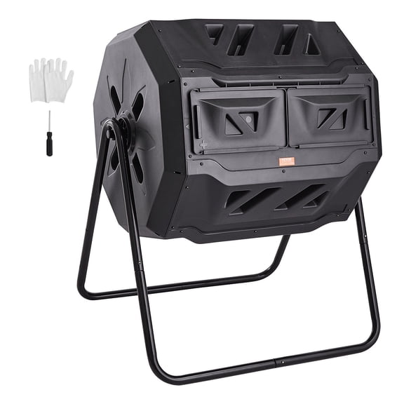 43 Gallon Dual Chamber Composting Tumbler with 2 Sliding Doors and Steel Frame BPA Free Large Rotating Composter Bin for Garden Kitchen Yard Outdoor