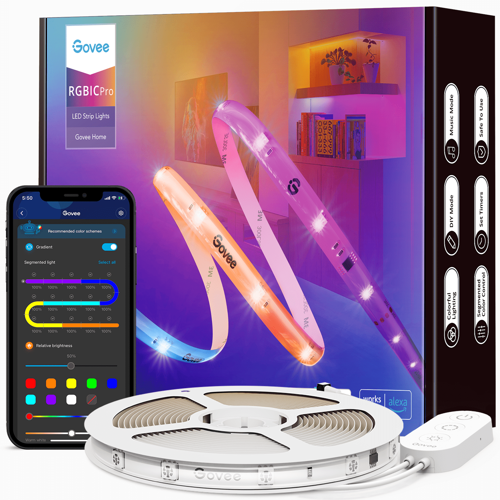 Govee 32.8 Feet Led Strip Lights Work With Alexa And Google Assistant Rgb For Ro 