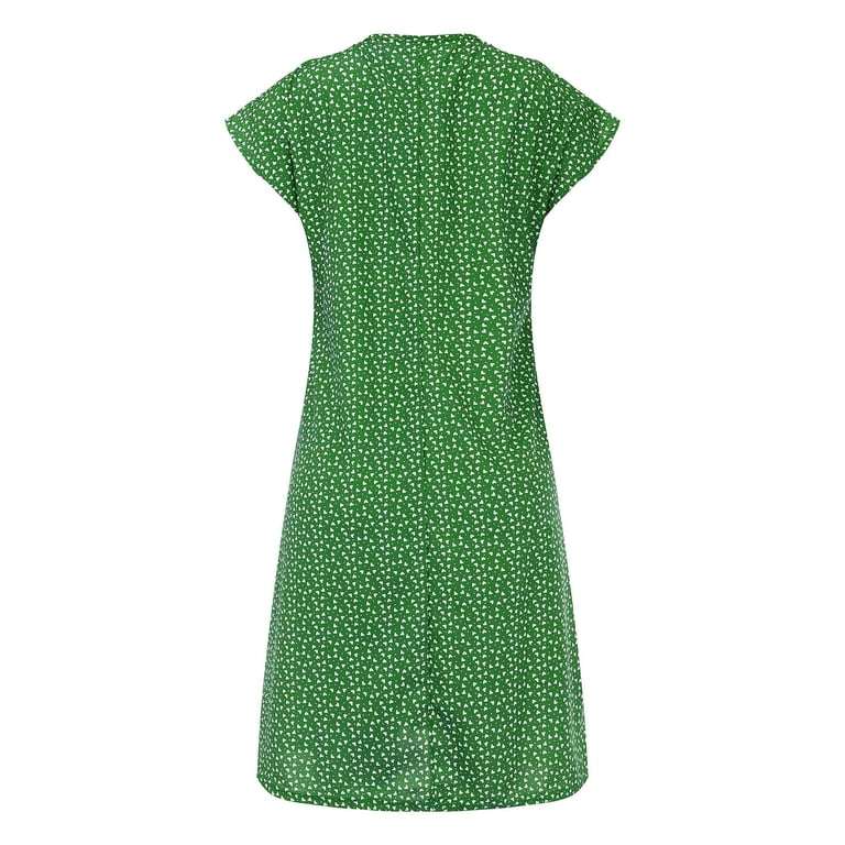 green heart print dress Women's Casual Summer Short Sleeve V-Neck Dress for Everyday Wear XL Tweed dress embellished with Weill custom buttons and pockets