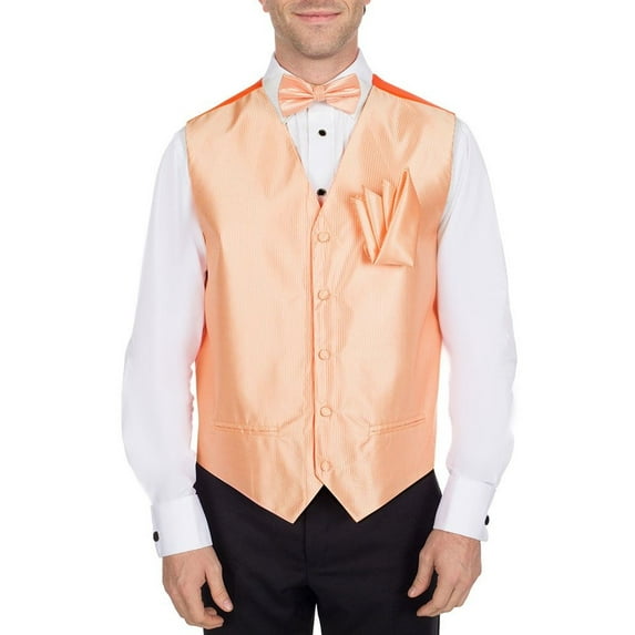 Men's Solid Fomal Vest, Bow Tie, & Hanky Peach for Tuxedo and Suit