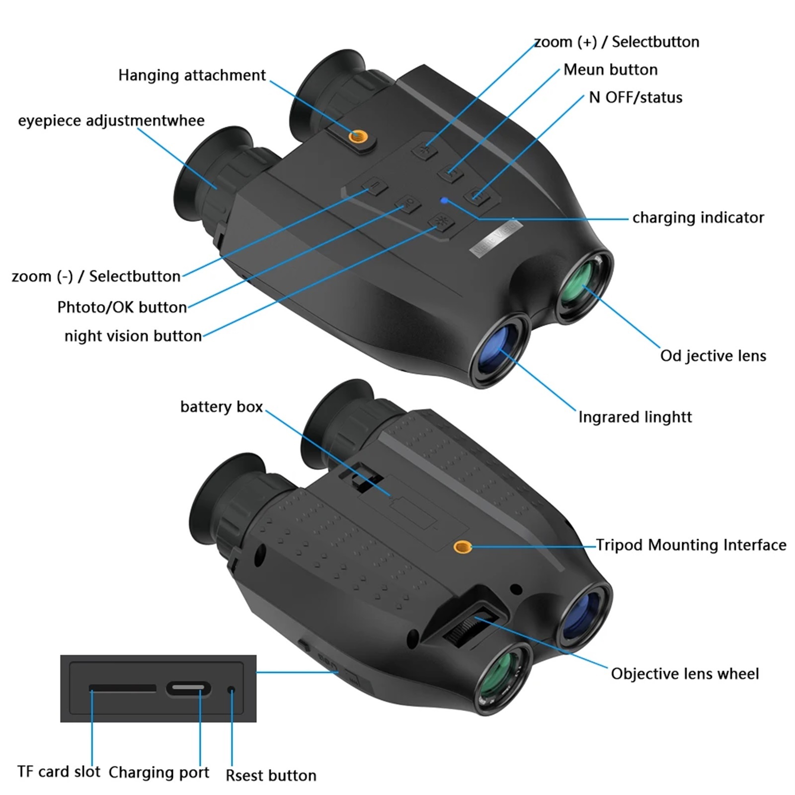 DT99 48MP 2.5K UHD 3D Binoculars Telescope 8X Digital Zoom 6X Optical 300M Infrared Night Vision Camera for