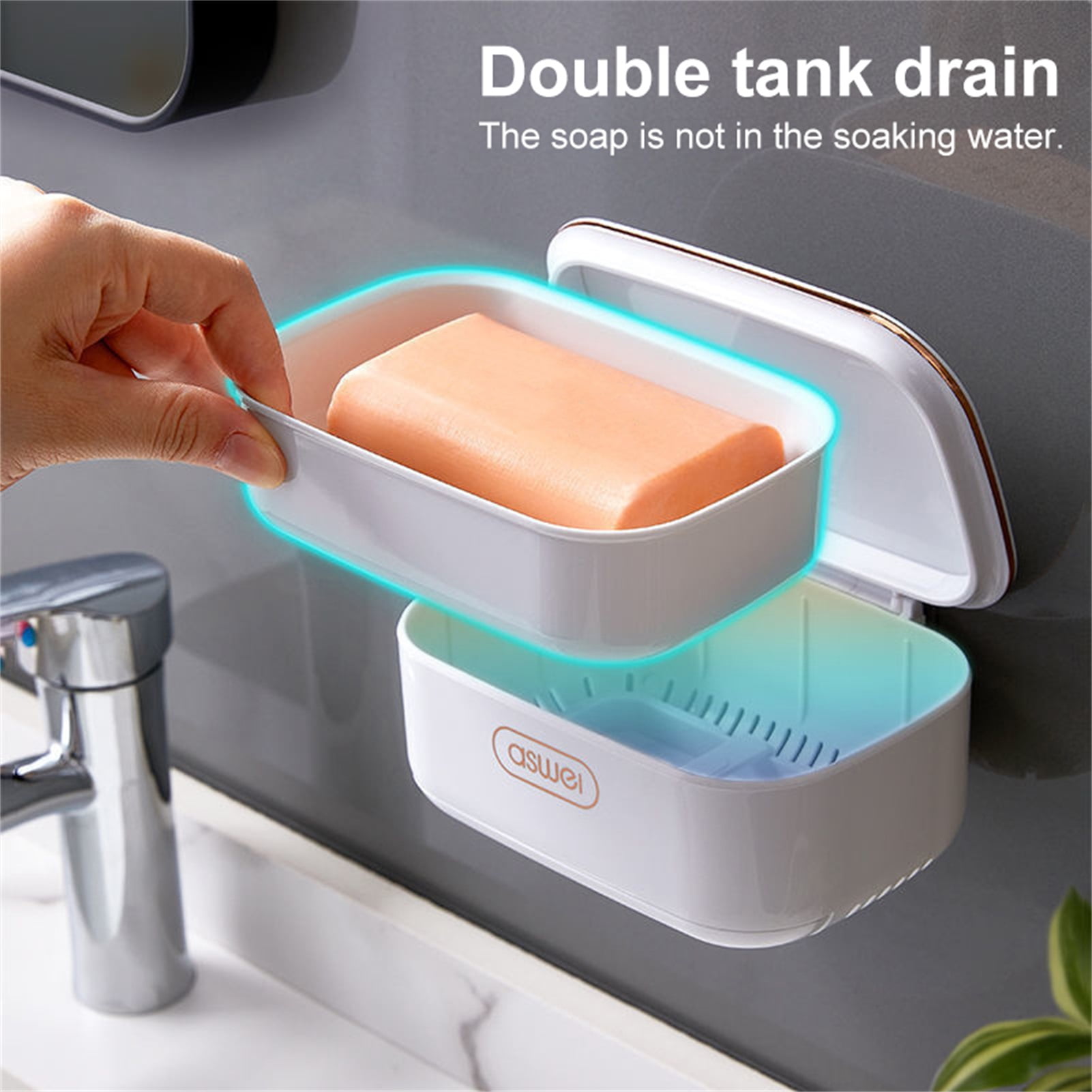 Wall Mounted Stand Soap Dish with Drainer Mouth Plastic Tray for