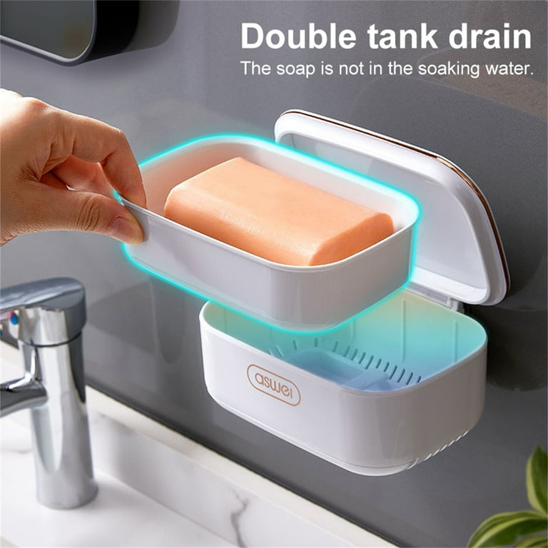 Plastic Soap Dish With Drain Dualuse Soap Holder For Shower Wall Bar Soap  Saver
