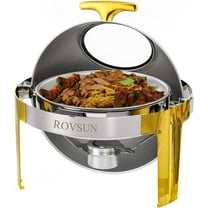 UBesGoo 6 Quart Chafing Dish, Round Food Warmer Chafer Buffet Set for Catering, Gold Accent, for Party Wedding Catering Banquet