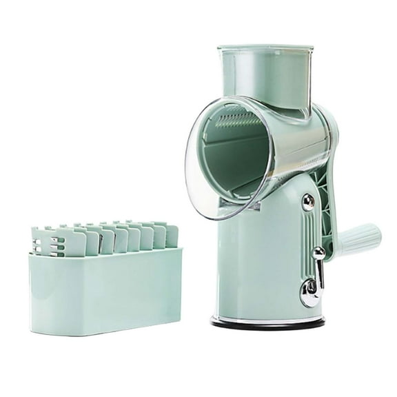 Tunhigl 5-in-1 Rotary Cheese Grater & Vegetable Slicer - Manual Food Processor with 5 Stainless Steel Blades, Strong Suction & Easy Clean - Perfect for Gourmet Cooking Green