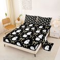 thumbnail image 2 of Homewish Ribbon Bow Queen Sheets,Happy Halloween Ghost Print Queen Sheet Sets,Black Cream,4-Piece,1 Flat Sheet,1 Fitted Sheet and 2 Pillowcases, 2 of 6