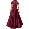 thumbnail image 5 of Summer Saving Wycnly Formal Dresses for Women Short Sleeve Crewneck Solid Summer Maxi Dresses Weddign Guest Bridesmaids Elegant Lace Pleated Swing Dress Wine s Under $5, 5 of 7