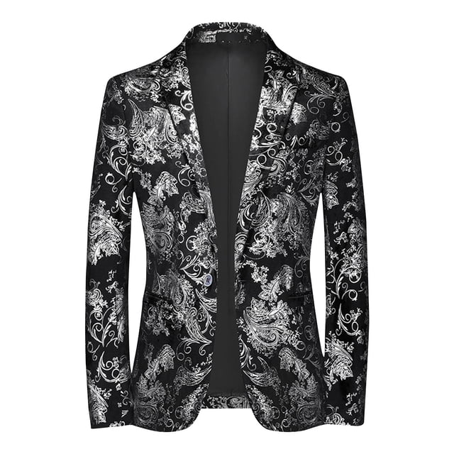 TIMIFIS Veston pour Homme Chaud Or Brillant Blazer Imprimé Mode Bouton Danse Bal Performance Costumes