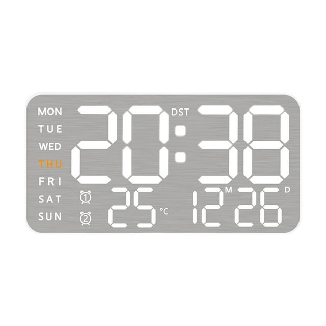 Reloj de pared digital con visualización de fecha de la semana, moderno, práctico, despertador LED, reloj de escritorio para dormitorio y aula Concha blanca