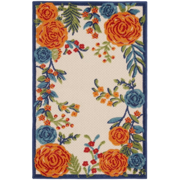 HomeRoots 527631 3 x 4 ft. Blue & Orange Floral Power Rectangle Loomed Area Rug