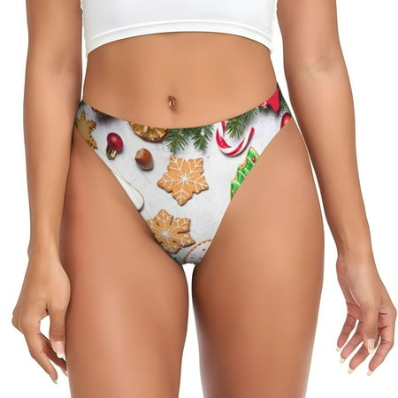 Bingfone Christmas Gingerbread Cookies Print Seamless Women Underwear Thongs Low Rise Hipster G-string Thongs Sexy Comfortable Panties Undies for Women-4X-Large