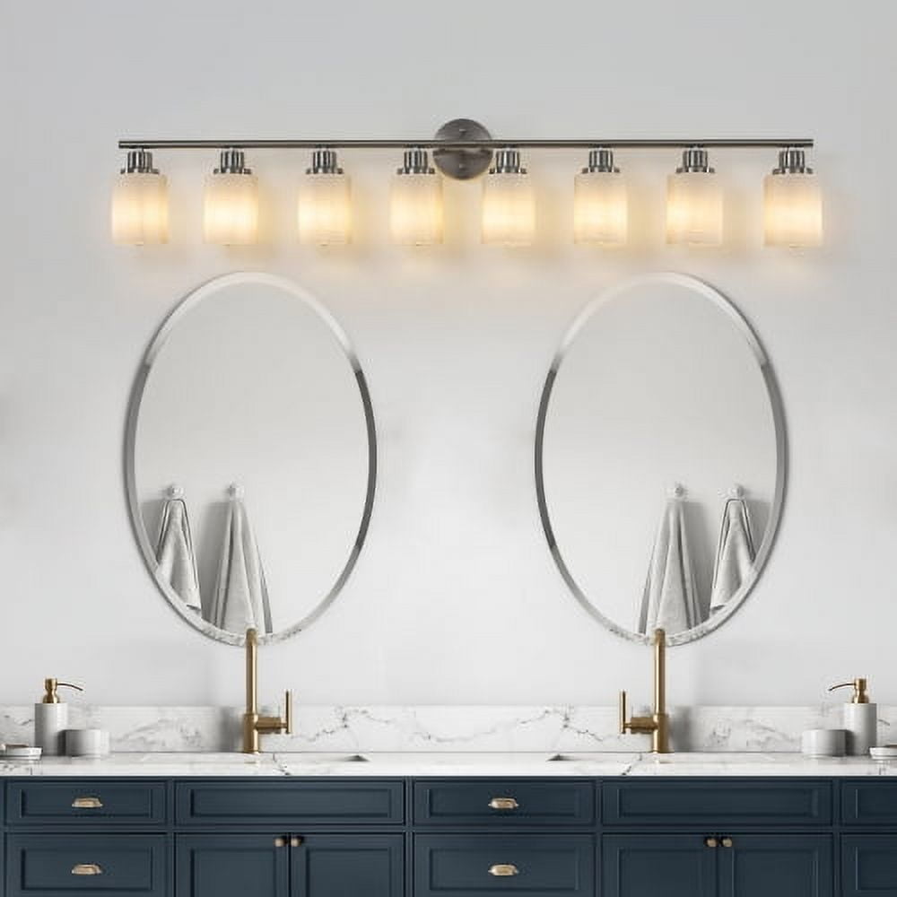 ACE-LIGHTS,Modern 8-Lights Vanity Bathroom Mirror Light with Frosted White Glass(Bulbs Not Included),Contemporary Wall Sconce for Bathroom,Dressing Room,Bedroom,Living Room(Brushed Nickel)