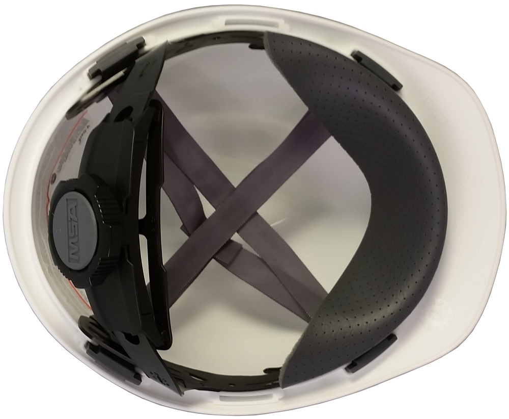 White MSA Cap Style V-Gard Hard Hat with Breast Cancer Awareness Ribbon Decals