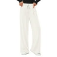 thumbnail image 4 of Women's Elastic High Waist Knit Wide Leg Pants, Casual Trousers with Pockets, Comfort Lounge Pants for Home, Travel and Daily Errands,White,M, 4 of 6