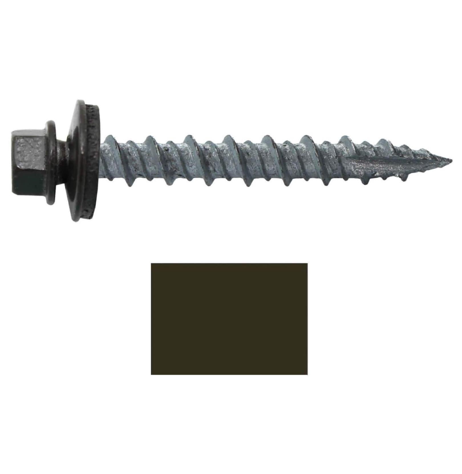 Metal Roofing Screws: (1000) 10 x 1-1/2" Dark Bronze Hex Head Sheet Metal Roof Screw. Self Starting Metal to Wood siding Screws. EPDM Washer. Colored Head