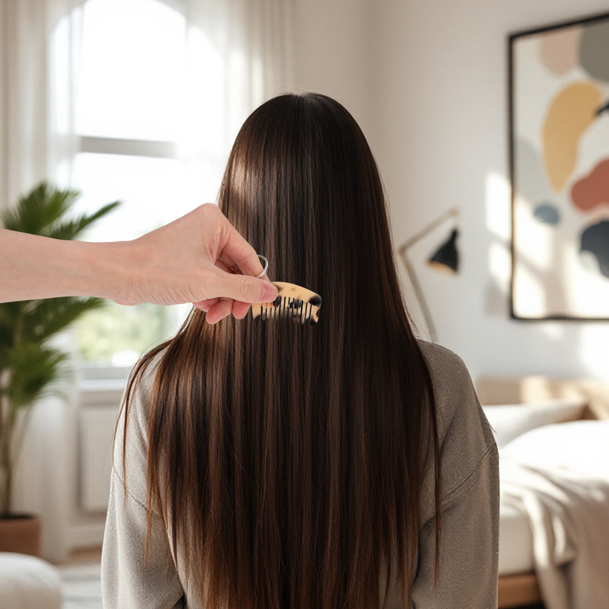 Unique Bargains 1 Pc Durable Mini Keychain Hair Comb for All Hair Types Styles Light Brown