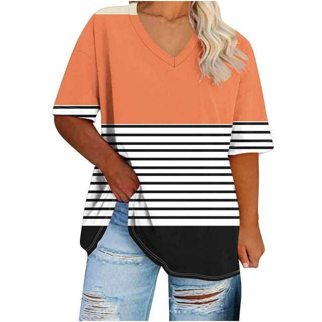 Camisetas de Cuello en V Mujeres de Manga Corta Sobredimensionada Impresa Camiseta Interior de Verano, Top Deportivo para el Uso Casual