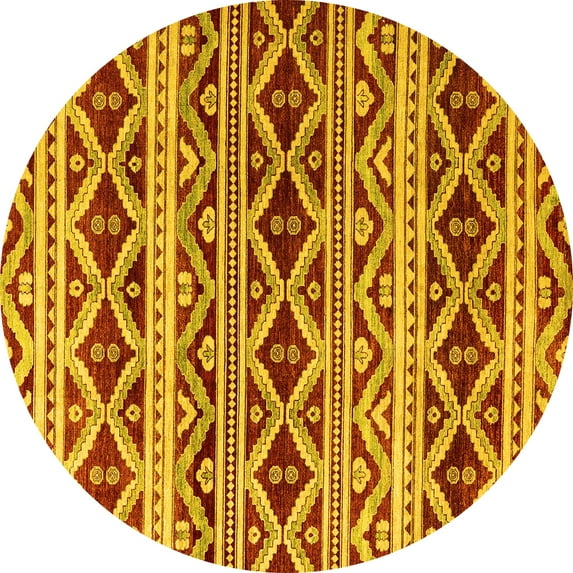 Ahgly Company Indoor Round Oriental Yellow Modern Area Rugs, 6' Round