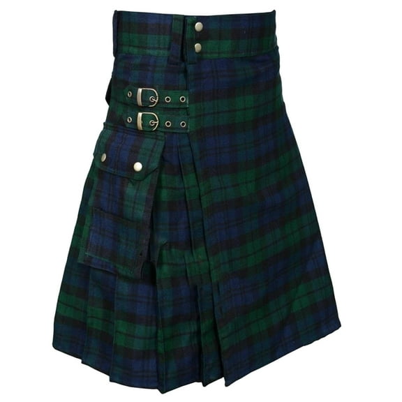 Baberdicy Utility Kilts for Men, Men's Fashion Scottish Style Plaid Contrast Color Pocket Pleated Skirt Skirt with Pocket Green