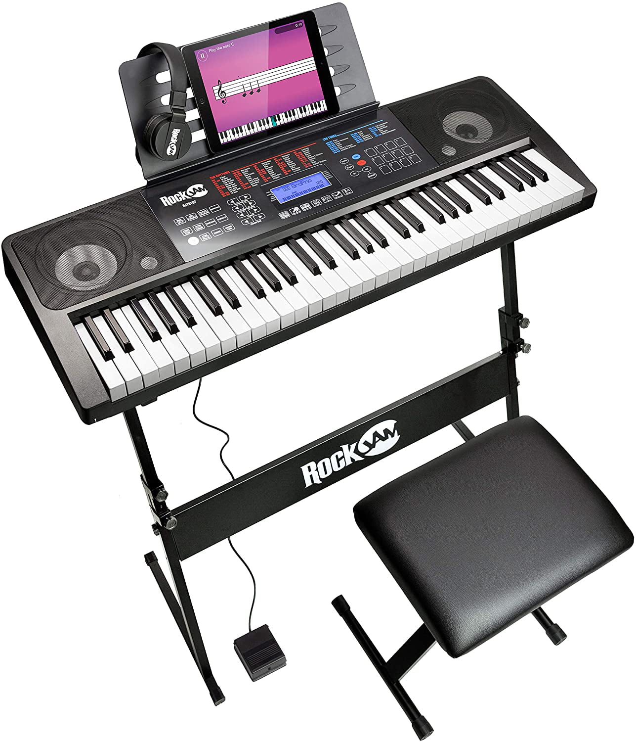 Microphone,Piano Stand,Full Size Keys/LCD Screen for Beginner Adults and Kids Mustar 61 Lighted Keys Teaching Electronic Keyboard Piano w/MIDI USB/Sturdy App Headphones