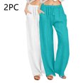 thumbnail image 2 of Sentmoon Two Piece Womens Linen Pants Oversized Drawstring High Waist Womens Wide Leg Jeans Loose Solid Color Stretchy Womens Pants Summer Trendy for Vacation Trip White S, 2 of 8
