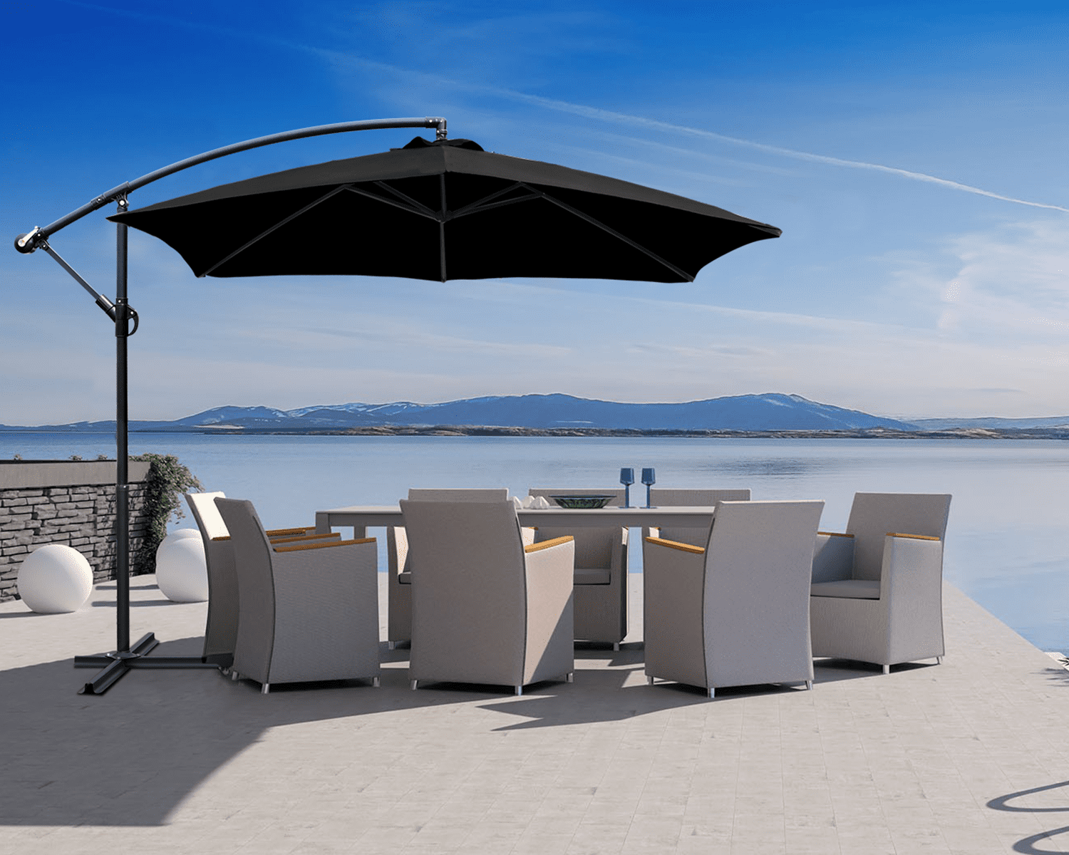 Devoko 10 Ft Patio Offset Cantilever Umbrella Outdoor Market Hanging Umbrellas with Crank & Cross Base, Black