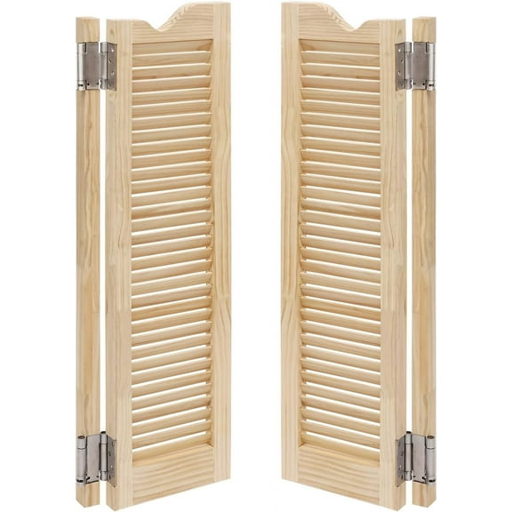 Swinging Door Cafe Doors, W24xH42.1in Wooden Half Saloon Door with 4 Metal Hinges, Double Entrance Partition for Kitchen Bar Cellar Porch Barn, Wood Color