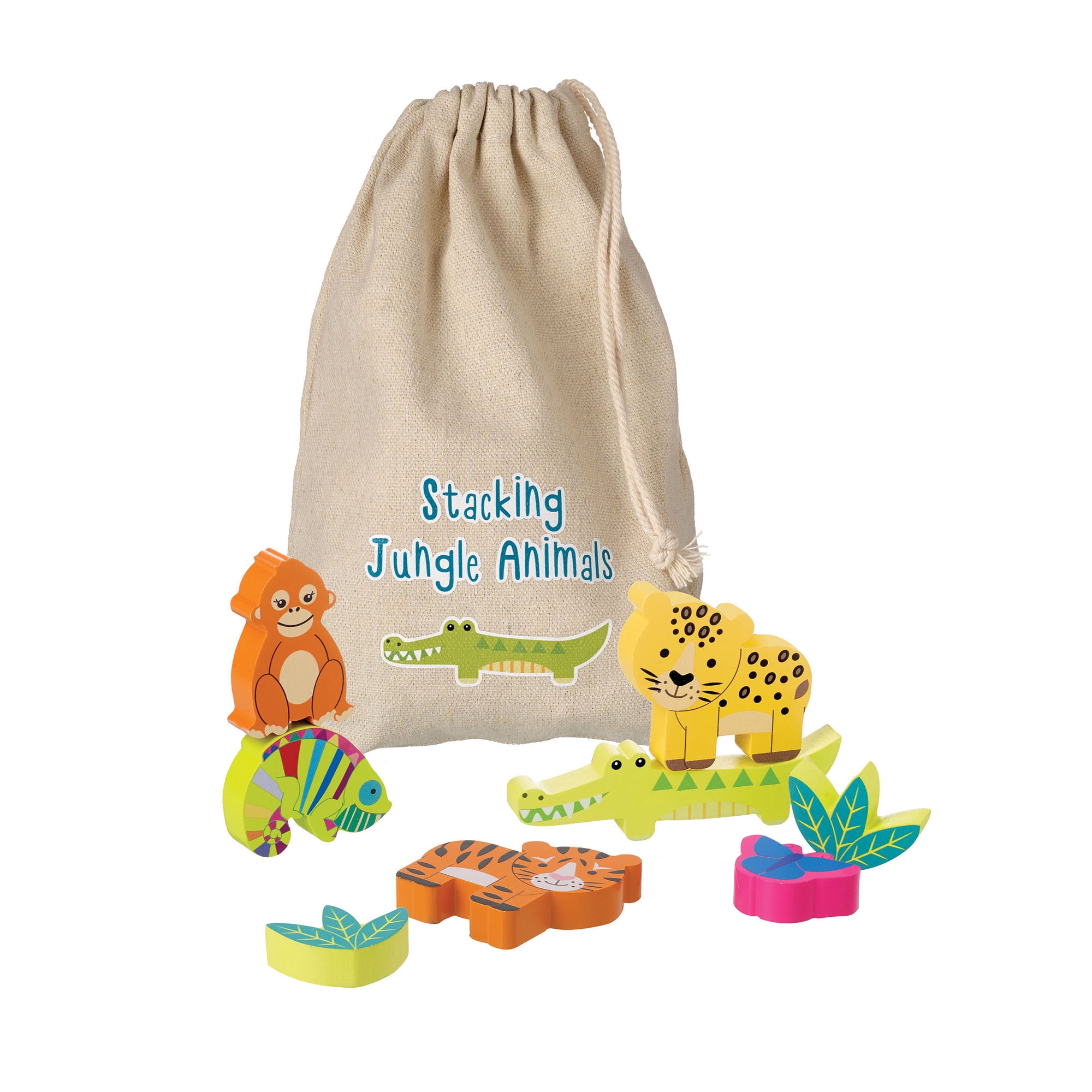 Orange Tree Toys: Stacking Jungle Animals - Wooden Animal Shaped Blocks, Stack & Play, Developmental Toy, FSC Certified, Toddlers & Kids Ages 1+