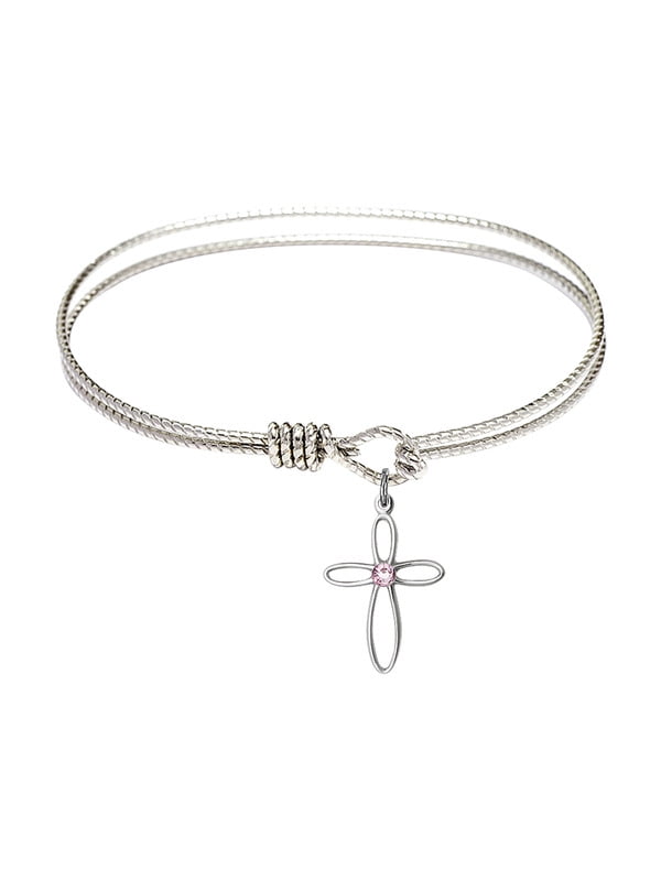 7 1/4 inch Oval Eye Hook Bangle Bracelet with a Cross charm. 