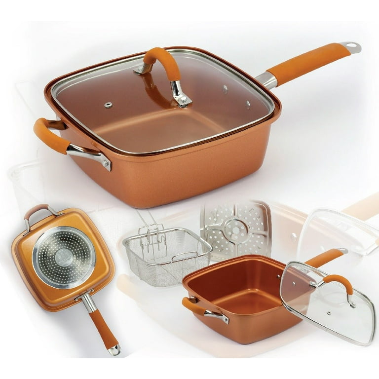 MORYEN Pans Non-Stick Copper Square Frying Pan Skillet with Ceramic Coating  Oven Dishwasher Safe Cooking pots and Pans Wok