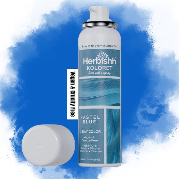 Herbishh Koloret Pastel Blue Hair Tint Spray (69g), Washable Temporary Color Mist for Light & Dark Strands, Quick-Dry, Non-Sticky, Travel-Friendly Root Touch Up for Women