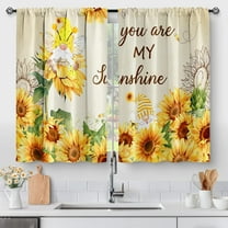 Sunflower Floral Kitchen Curtains - Rustic Flowers Vintage Retro Farmhouse Short Cafe Tier Curtains Spring Plant Bees Art Decor for Dining Room Rod Pocket Window Drapes 24 Inch Length 2 Panels