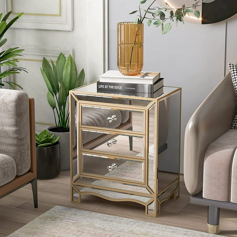 Gold mirrored nightstand bedroom discount