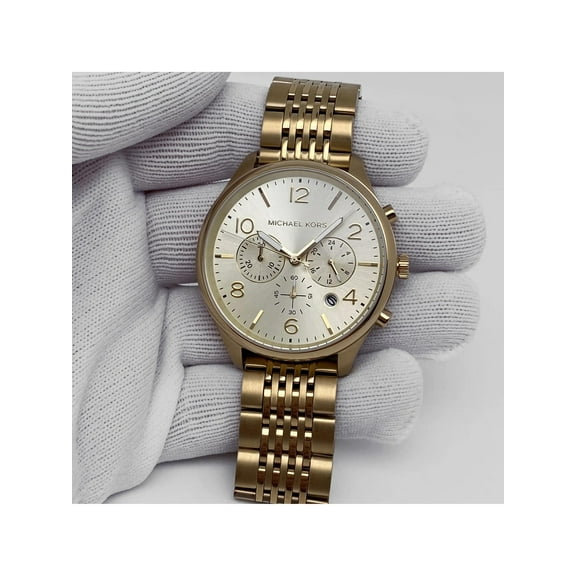 Michael Kors Merrick Chronograph Steel 42mm Gold Dial Quartz Mens Watch MK8638