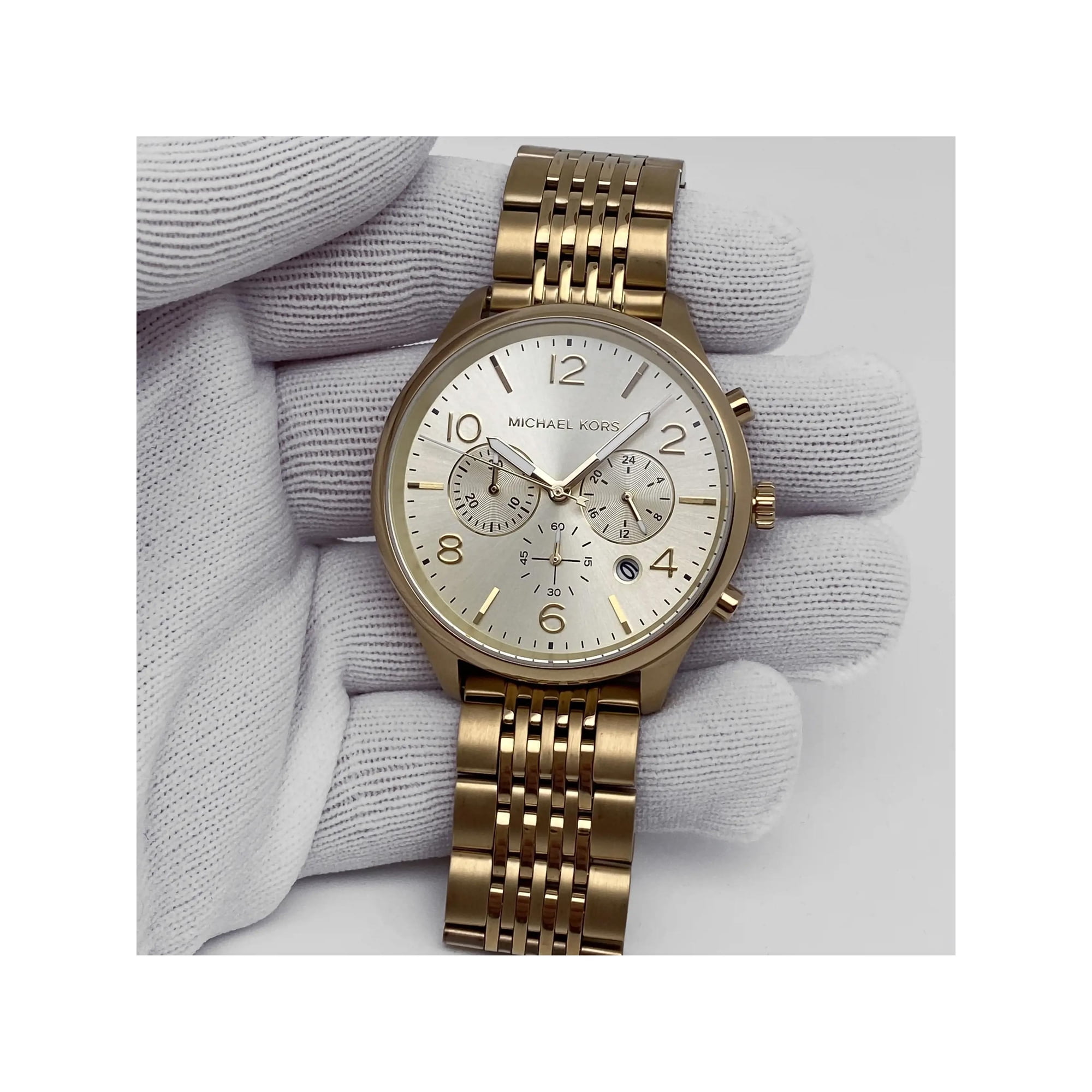 Michael Kors Merrick Chronograph Steel 42mm Gold Dial Quartz Mens Watch MK8638