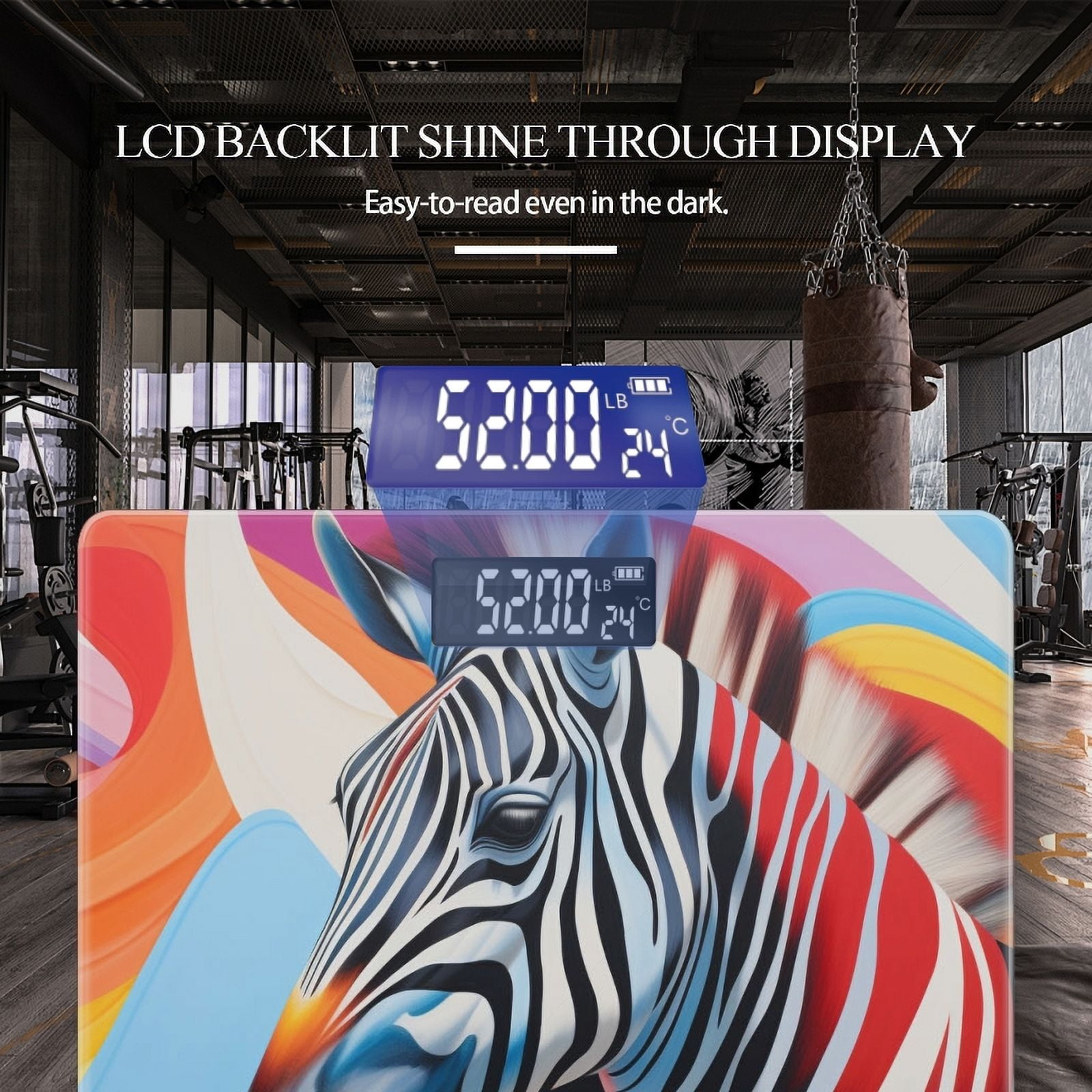 Bathroom Scale, Highly Accurate Digital Body Scale,Precisely Measures Weight up to 400 lbs-Abstract Art Painting Of Zebra With Colorful Shapes And Lines