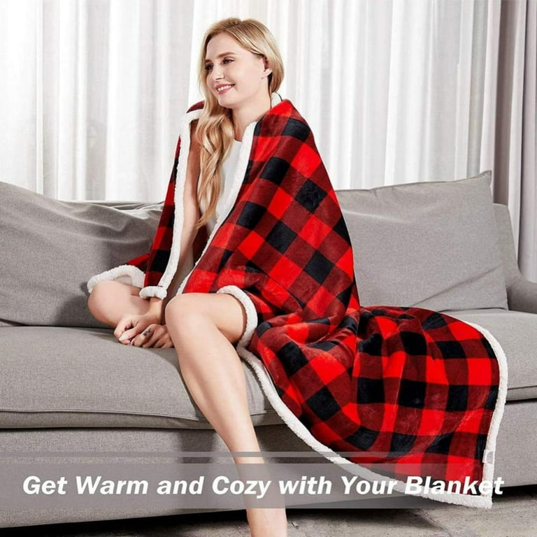 Christmas sale Christmas Sherpa Fleece Throw Blanket Buffalo Plaid Cozy Fluffy Throws Blankets for Couch Soft Twin Red Bedding Sofa Flannel Plush 50 x60 Walmart
