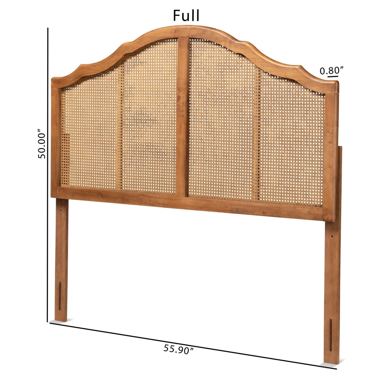 Baxton Studio Iris Vintage Classic and Traditional Ash Walnut Finished Wood and Synthetic Rattan King Size Arched Headboard