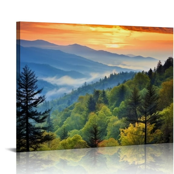 JEUXUS Nature Wall Art Great Smoky Mountains National Park Canvas Picture Sunrise Landscape Photo Prints Poster for Bedroom Forest Scenic Blue Ridge Parkway Painting Artwork Living Room