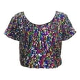 thumbnail image 4 of Kids Boys Girls Sparkly Metallic Shiny Crop Tops Short Sleeves Tee Shirt Ballet Latin Jazz Dance Performing One Size, 4 of 4