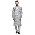 thumbnail image 1 of Atasi Kurta Long Indien en Satin Modal Imprimé pour Homme avec Ensemble de Pyjama Churidar Blanc, 1 of 1