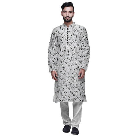 

Atasi Modal Satin Printed Mens Kurta With Churidar Pajama Set Summer Clothing