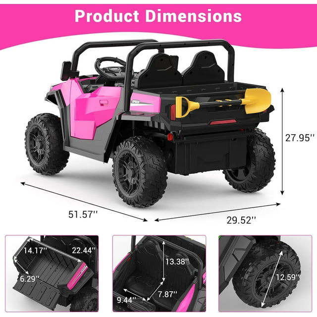 QinaQin 24V 4WD Ride On Dump Truck with Remote Control, Pink