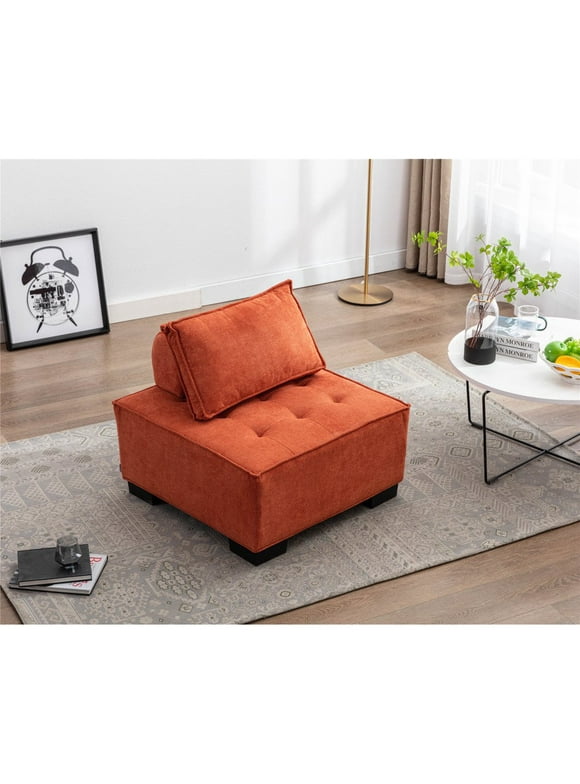 Gzxs Fabric Ottoman Upholstered Barrel Sofa with Back Cushion/Pillow for Living Room, Orange