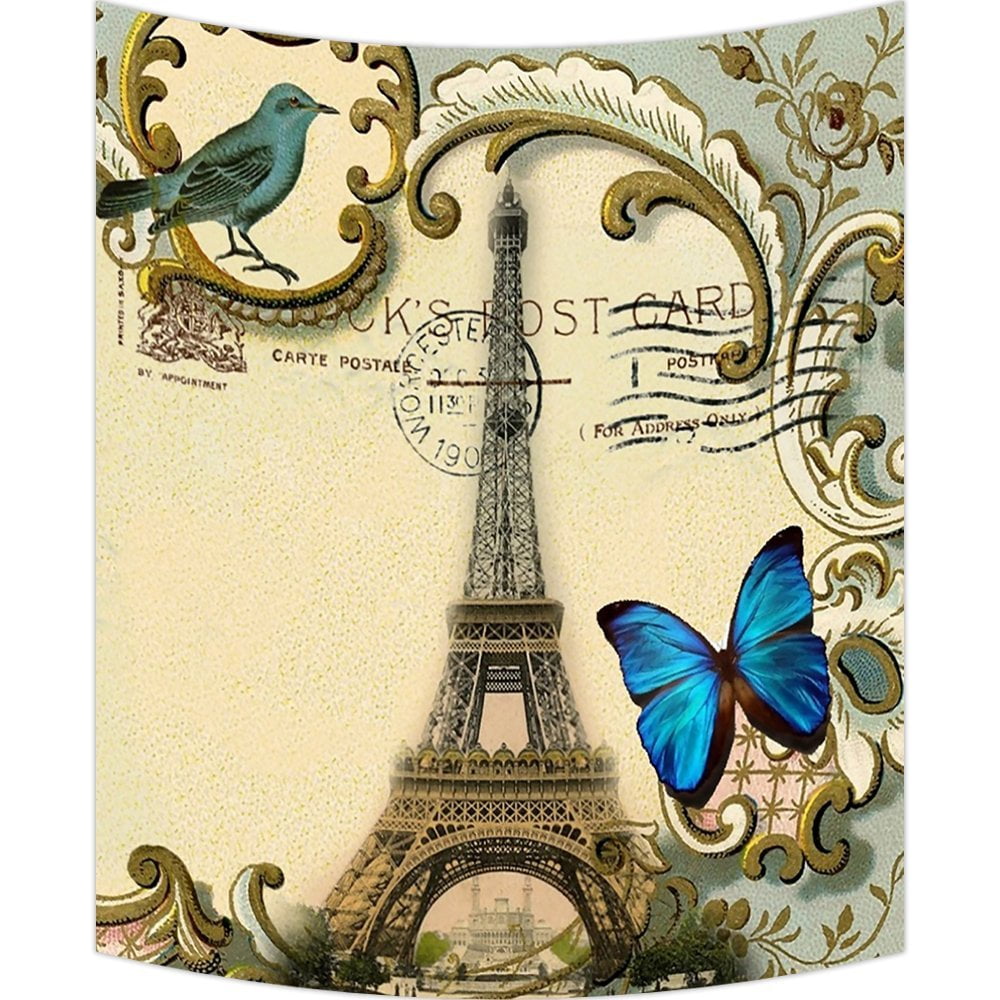 GCKG Blue Butterfly Paris Eiffel Tower Wall Art Tapestries Home Decor Wall Hanging Tapestry Size