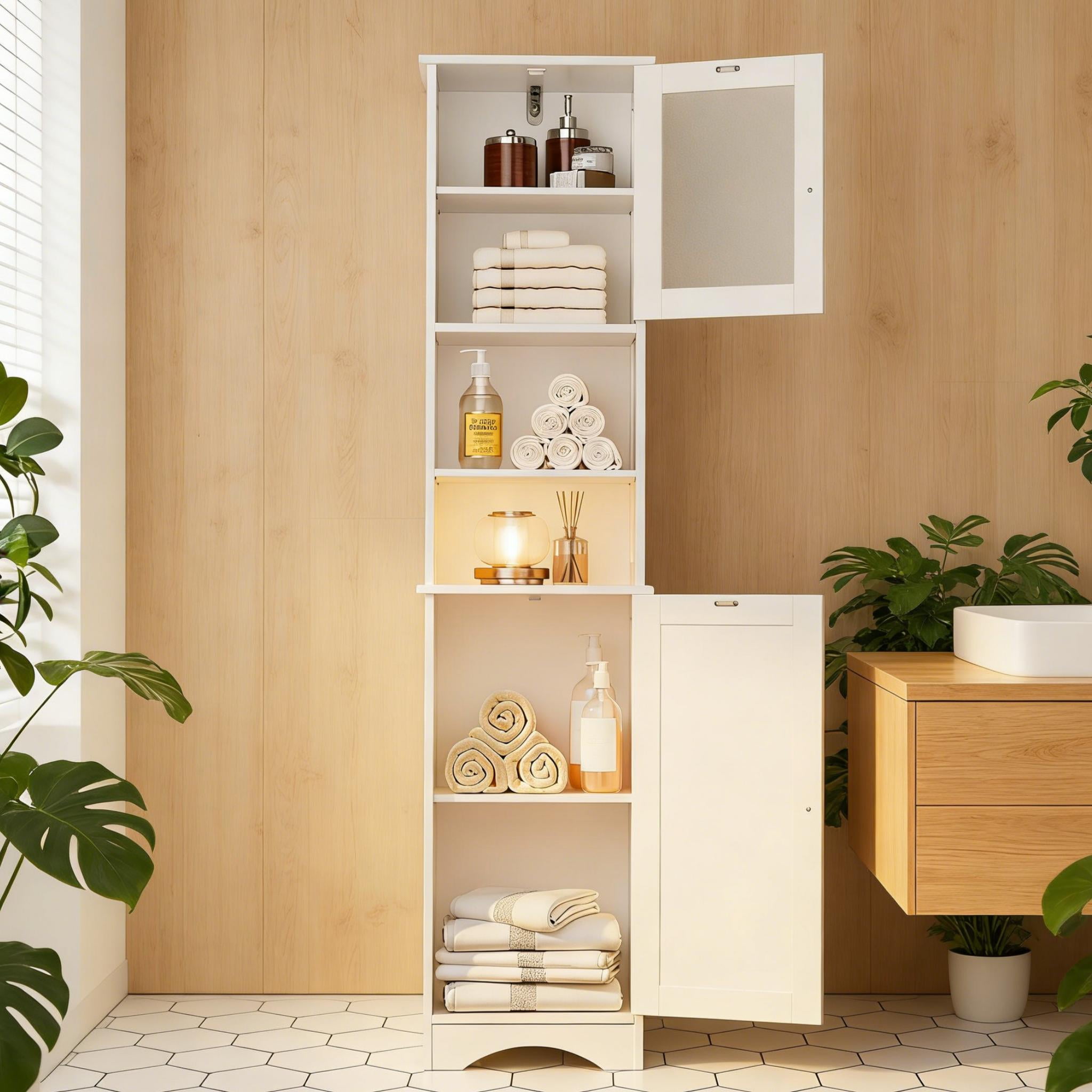 Ktaxon Bathroom Floor Cabinet, White Wooden Storage with