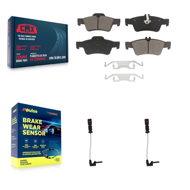 CMX Rear Ceramic Disc Brake Pads and Wear Sensors Kit for Car 2003 Mercedes-Benz E320 Sedan with 3.2L KCW-100946