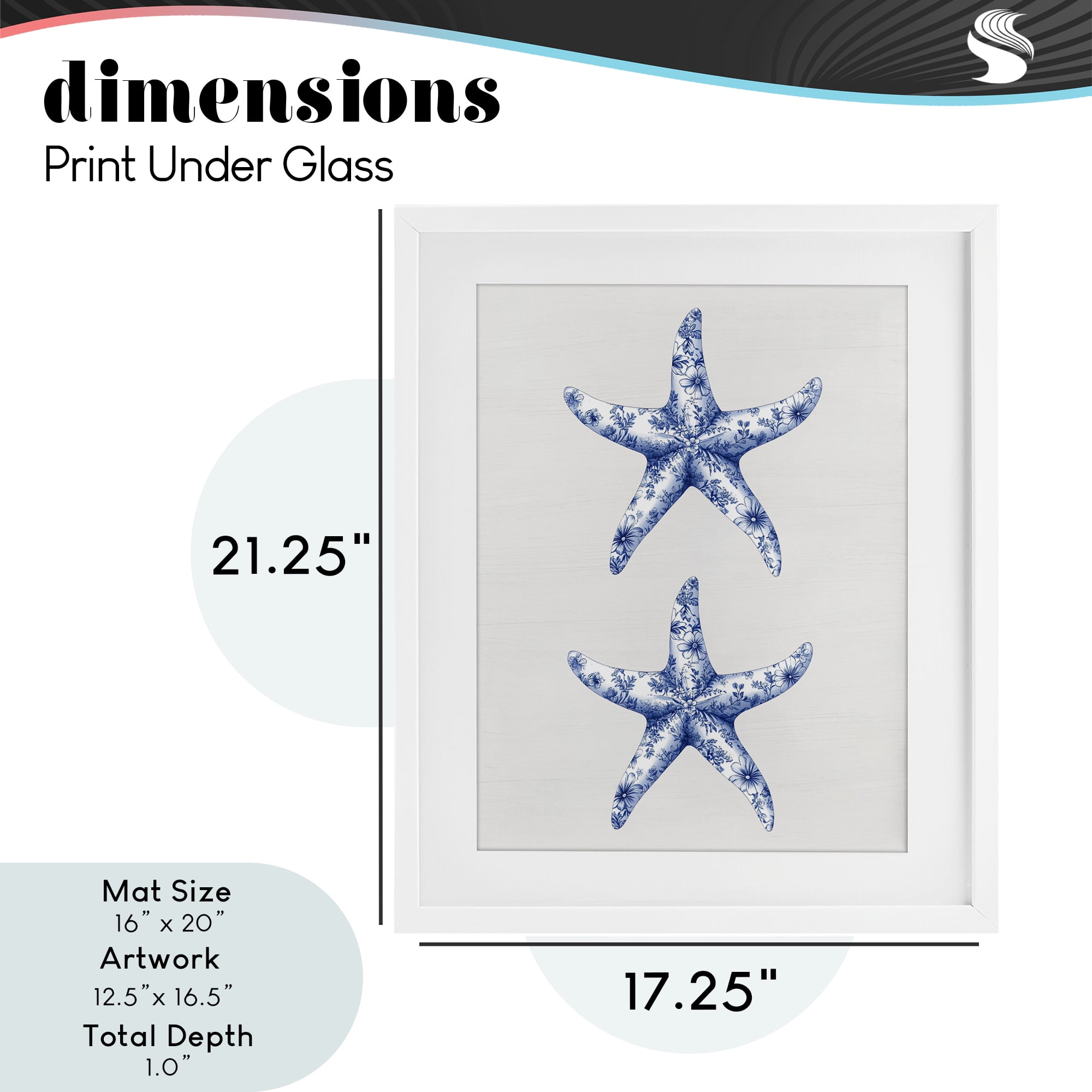 Vintage Toile Starfish White Framed Print Under Glass, design by Lettered and Lined