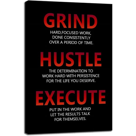 VELVET Inspirational Wall Art Motivational Posters Grind Hustle Execute Painting Prints Canvas Picturespirational Positive Affirmation Artwork Office Wall Decor Ready to Hang 16x24inch Framed