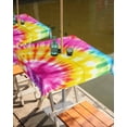 thumbnail image 2 of nqOlkjepod Colorful Boho Outdoor Tablecloth with Umbrella Hole & Zipper, Pink Yellow Blue Green Tie Dye Abstract Art Square Table Cover 60x60 Inch, Dining Waterproof Table Cloth Protector for Patio, 2 of 7